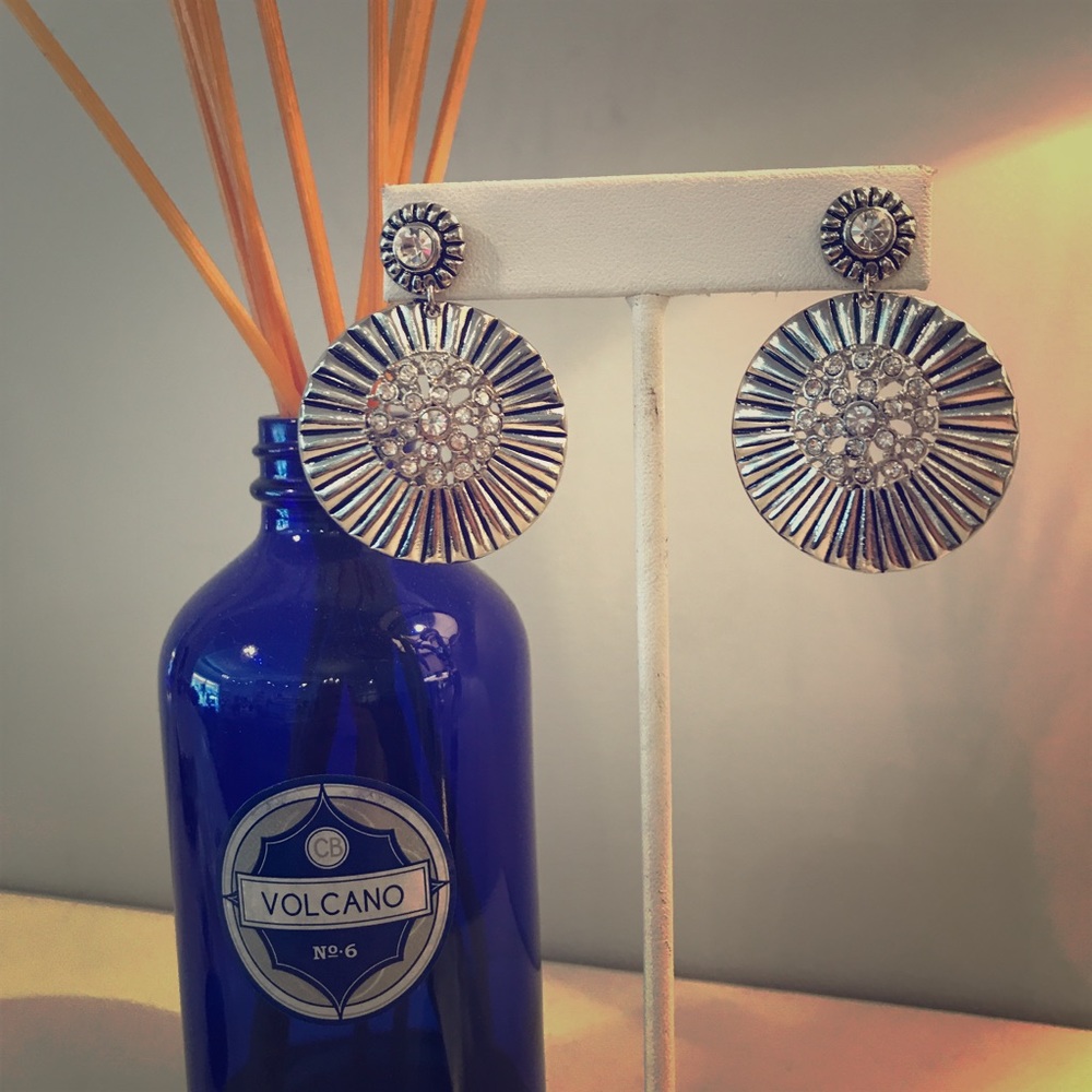 Silver Disc with Crystal Earrings BNWOT